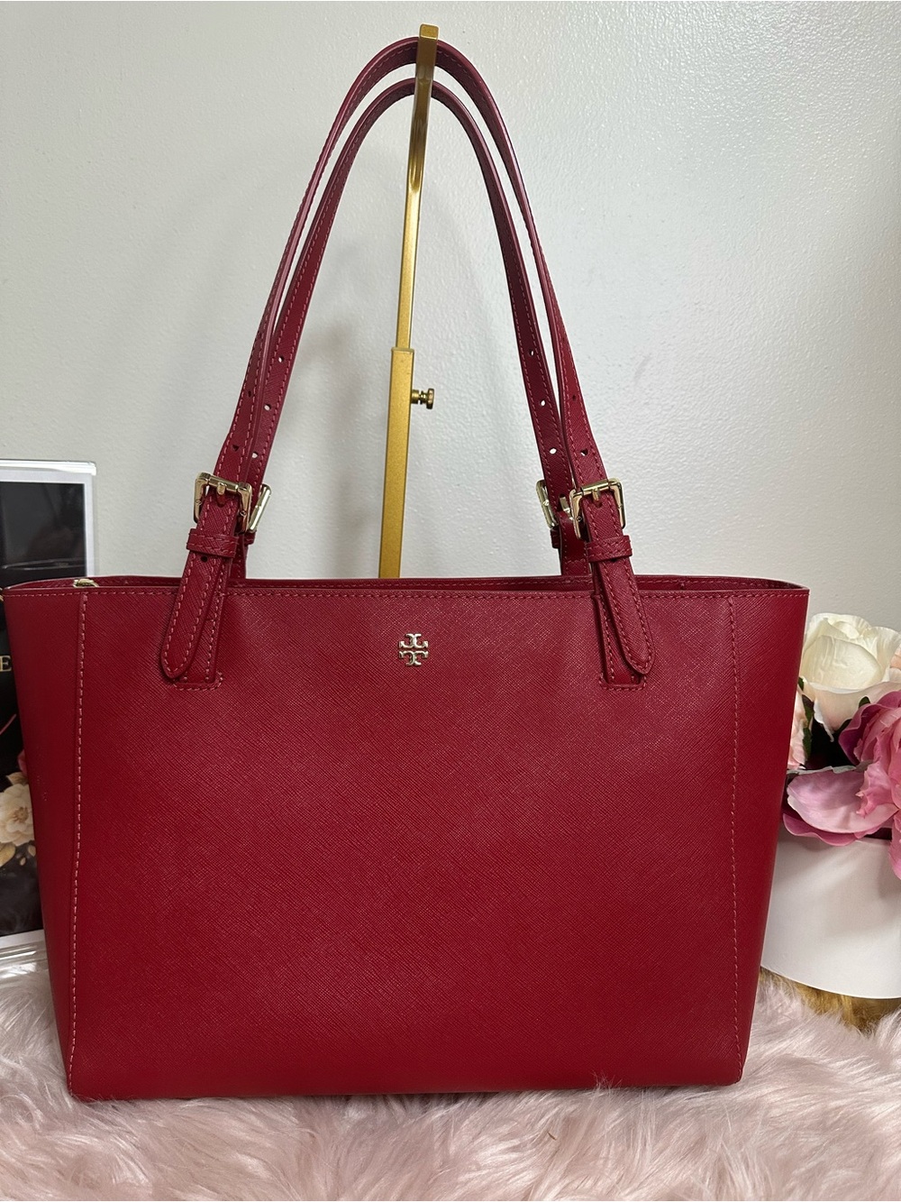Tory Burch Crimson Saffiano Leather Tote